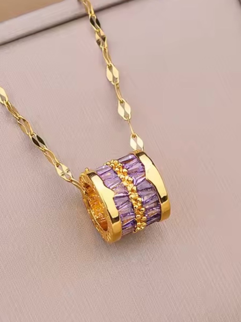 Gold Chain Necklace with Crystal Pendant - Picture 6 of 6